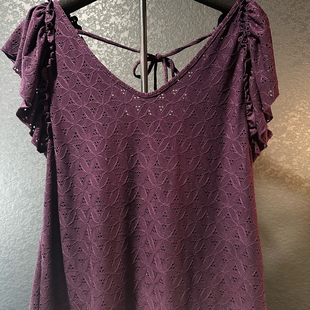 Perseption Purple Flutter Sleeve Ruffled Blouse - Picture 8 of 8